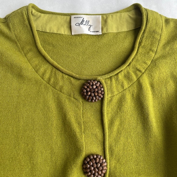 Milly Green Wooden Embellished Button Down Long Sleeve Cocktail Sweater Top Smal - Picture 7 of 11